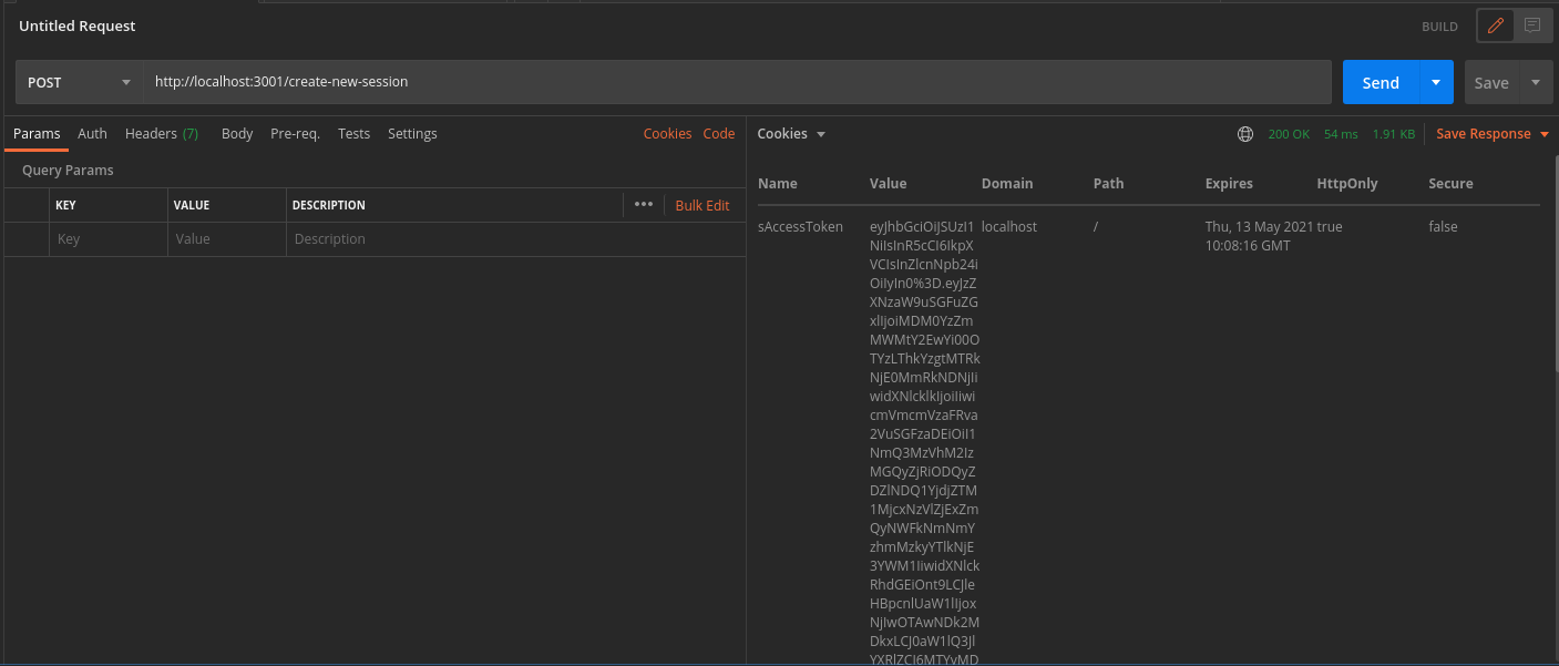 Viewing session tokens set by response in postman